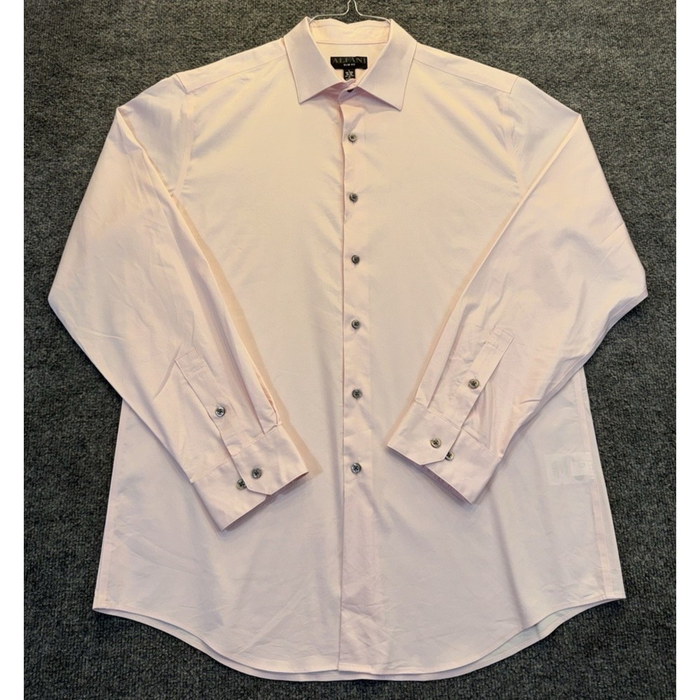 Alfani Men's Large Pink Slim Fit Stretch Dress Shirt 16-16.5 34-35 Long Sleeve